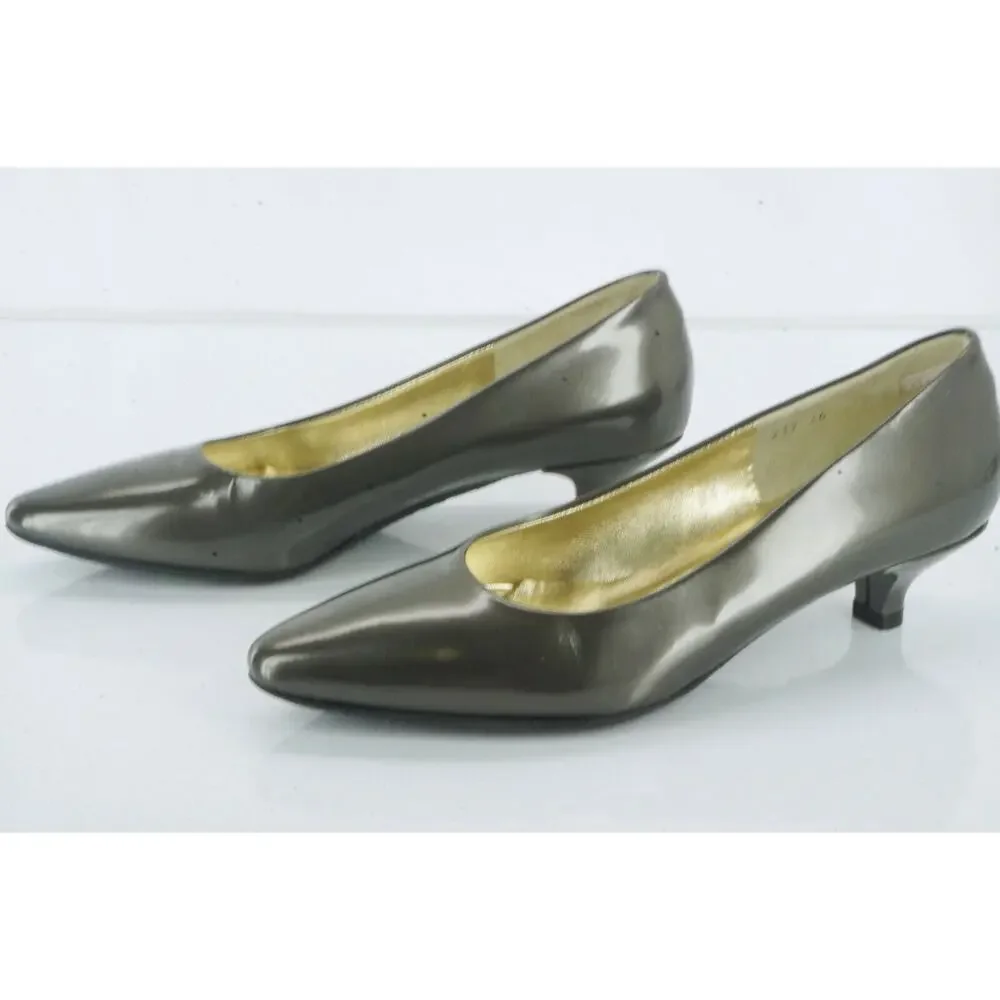 RON WHITE Pewter Michelle Kitten Heels Pumps Size 36 New $395 All Day Italian
